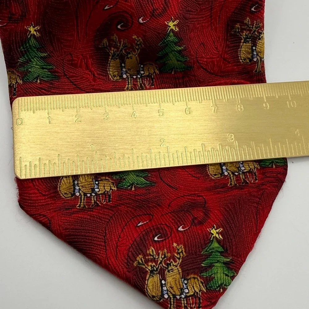 Jerry Garcia Necktie OS Christmas Reindeer Tree Red Silk Holiday 90s Vintage Tie
